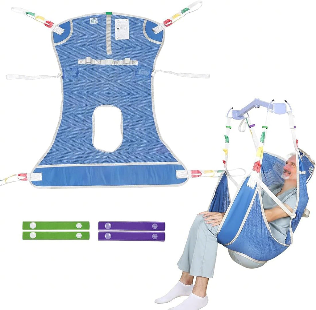 EZ Assistive Patient Lift Sling with Commode - Patient Lifting Slings for Transfer - Medical Full Body Straps for Elderly, Disabled,Nursing,Caregiver - SWL 500 lbs (Large-Blue-1 PC)