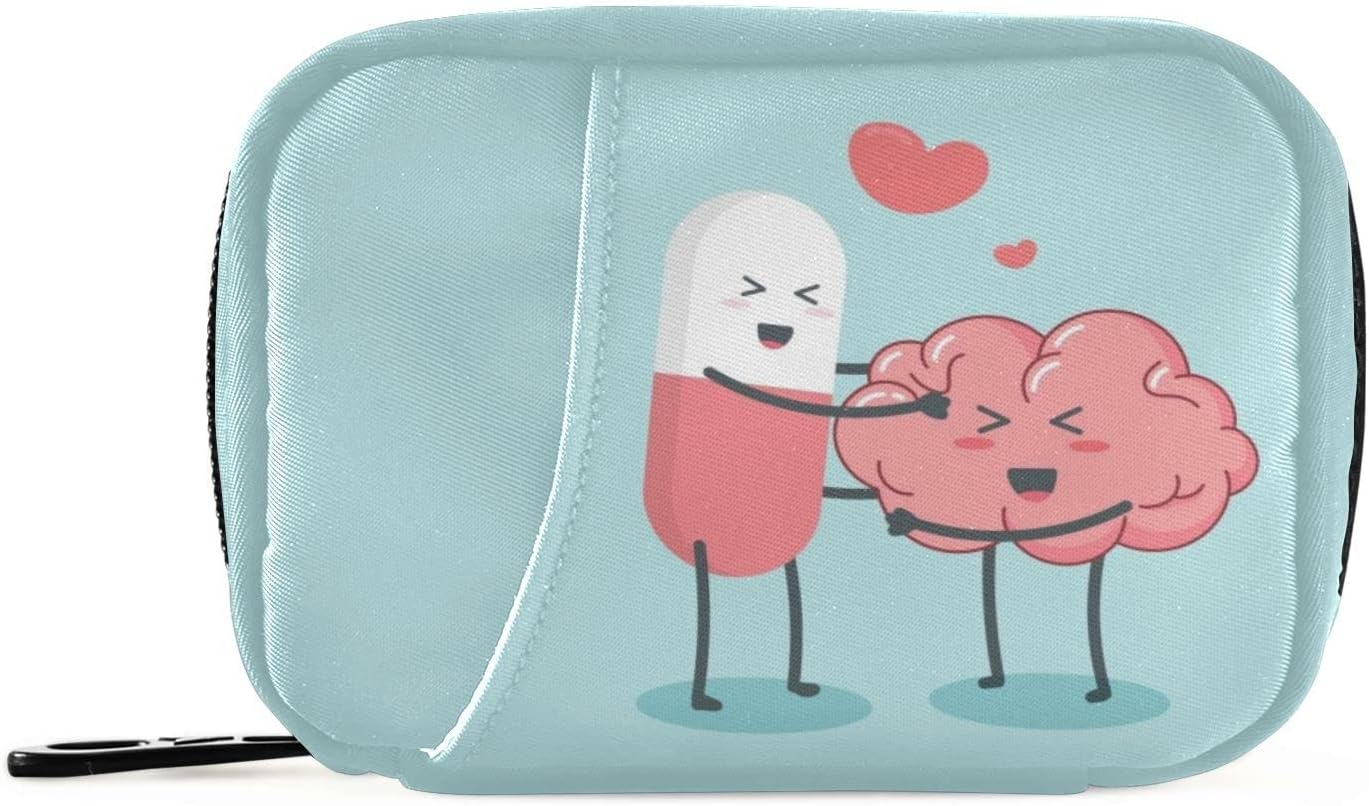 Happy Pills Pill Box 7 Day Pill Case Bag Travel Pill Organizer Bag with Zipper Weekly Case Portable Compact Size for Vitamin Supplement Holder