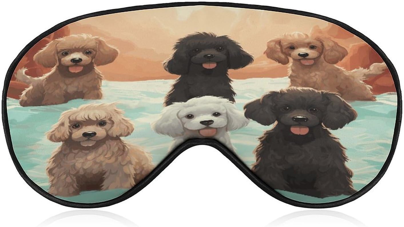 Poodles Dogs Sleep Mask for Women Men Soft Breathable Sleep Eye Mask Soft Eye Cover Light Blocking Sleeping Masks Adjustable Blindfold for Travel Home Office Naps & Gifts