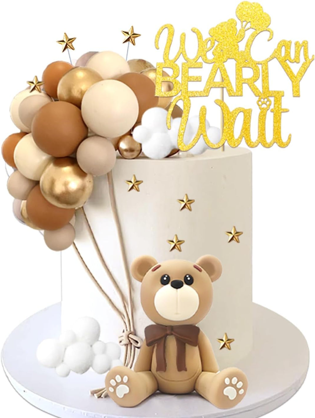 Bear Cake Toppers Bear Balls Cake Decorations with Stars Clouds Cake Toppers for Boy Girl Baby Shower Birthday Party Decorations (Brown Bear Set)