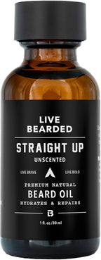 Live Bearded Beard Oil, 1 fl oz - Premium All-Natural Jojoba - Made in the USA - Hair and Skin Care for Men with Dry, Flaky Patches | Straight Up Unscented - Fragrance-Free