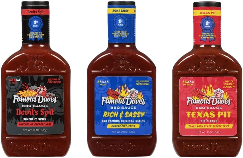 Famous Dave's BBQ Sauce Variety Bundle - 3 pck, Rich & Sassy, Devil's Spit & Texas Pit (58 oz.)