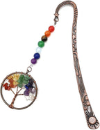 1PCS Vintage Copper Metal Bookmark Antique Chakra Crystals Antique Tree Bookmarks Personalized Bookmark Handmade Beading Bookmarks for Book Lovers Tumbled Gemstones Bookmarks for Library Study