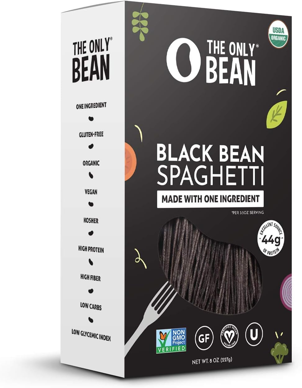 The Only Bean - Organic Black Bean Spaghetti Pasta - High Protein, Keto Friendly, Gluten-Free, Vegan, Non-GMO, Kosher, Low Carb, Plant-Based Bean Noodles - 8 oz (1 Pack)