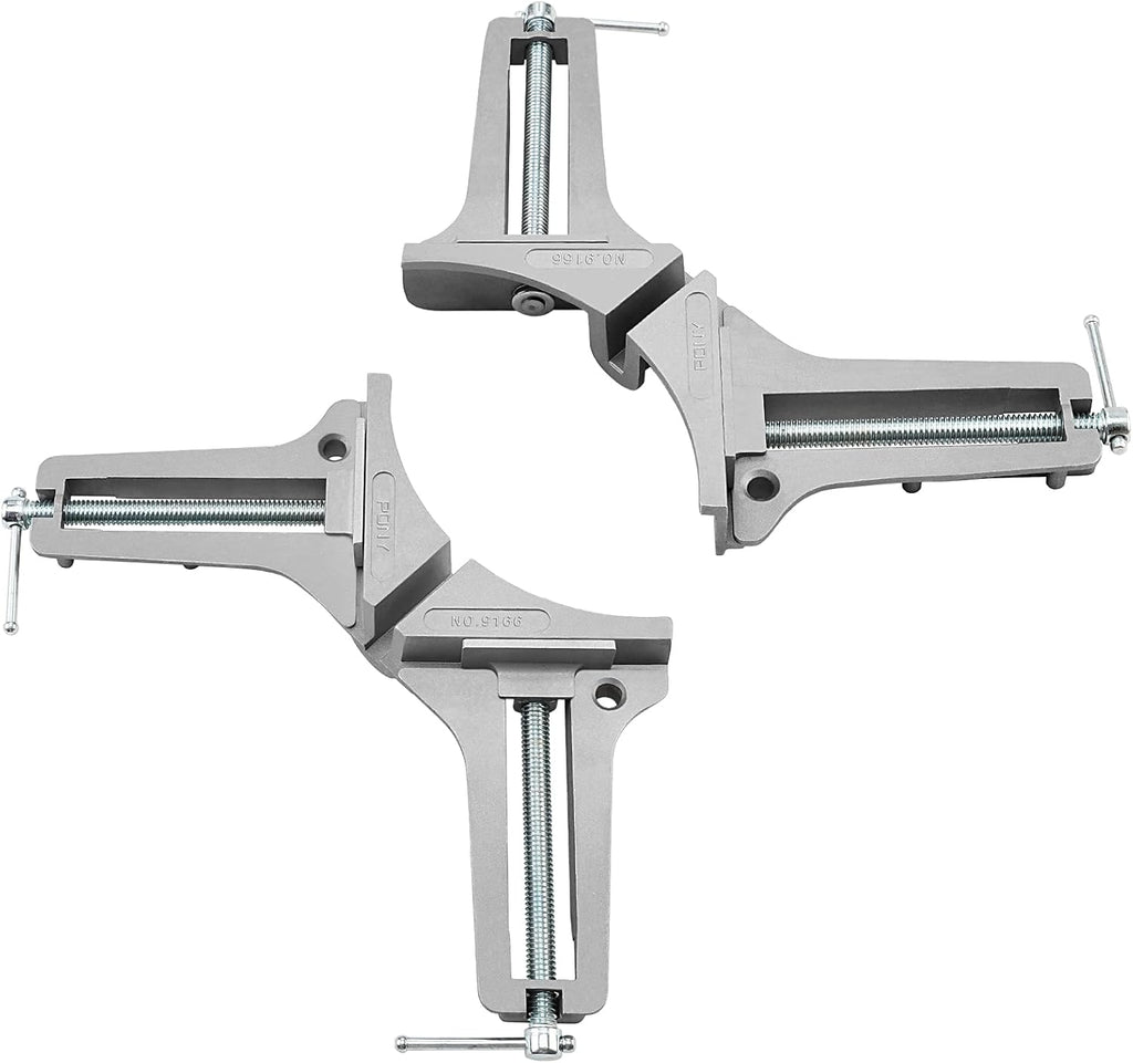 PONY 2-Piece 90 Degree Corner Clamp Set, Featured with 3’’ Maximum Opening, 200 lbs Clamping Force & 1/2’’ Clamping Height, Aluminum Alloy Body, Adjustable Right Angle Clamps for Multiple Projects