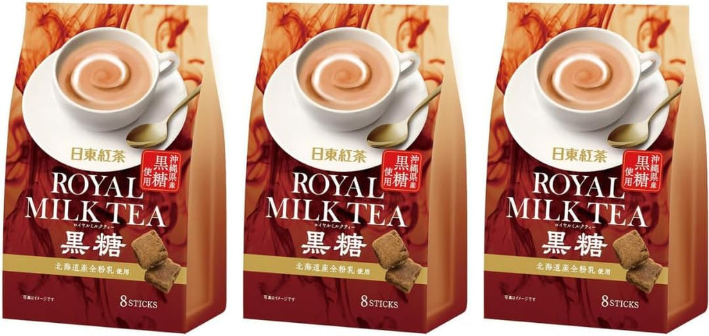 Nitto Royal Milk Tea Brown Sugar – 3 Pack (8 Sticks Each) – Japanese Instant Milk Tea with Kokutou Flavor – Rich & Creamy Sweet Black Tea – Made in Japan