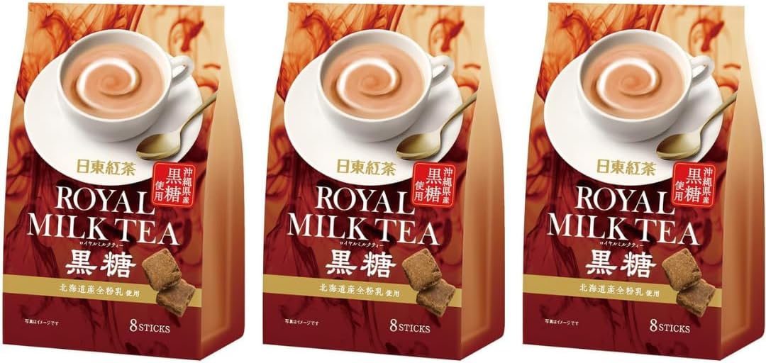 Nitto Royal Milk Tea Brown Sugar – 3 Pack (8 Sticks Each) – Japanese Instant Milk Tea with Kokutou Flavor – Rich & Creamy Sweet Black Tea – Made in Japan
