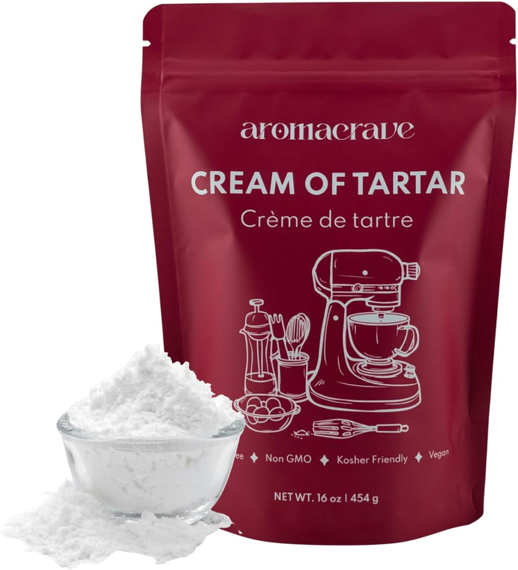 AROMACRAVE Cream of Tartar Powder, High-Purity Potassium Bitartrate for Baking & Cooking, Stabilizes Egg Whites, Prevents Sugar Crystallization, Leavening Agent for Fluffy Baked Goods (16 Ounce (Pack of 1))