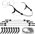 KAJUDA 4pcs Adjustable Glasses Strap, Anti-Slip Eyeglass Straps and Ear Hooks, Black