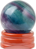 Natural Fluorite Ball with Red Jasper Stand, Healing Crystal Sphere for Home Fengshui Yoga Meditation, Reiki Energy Balancing 1.18”(30mm)