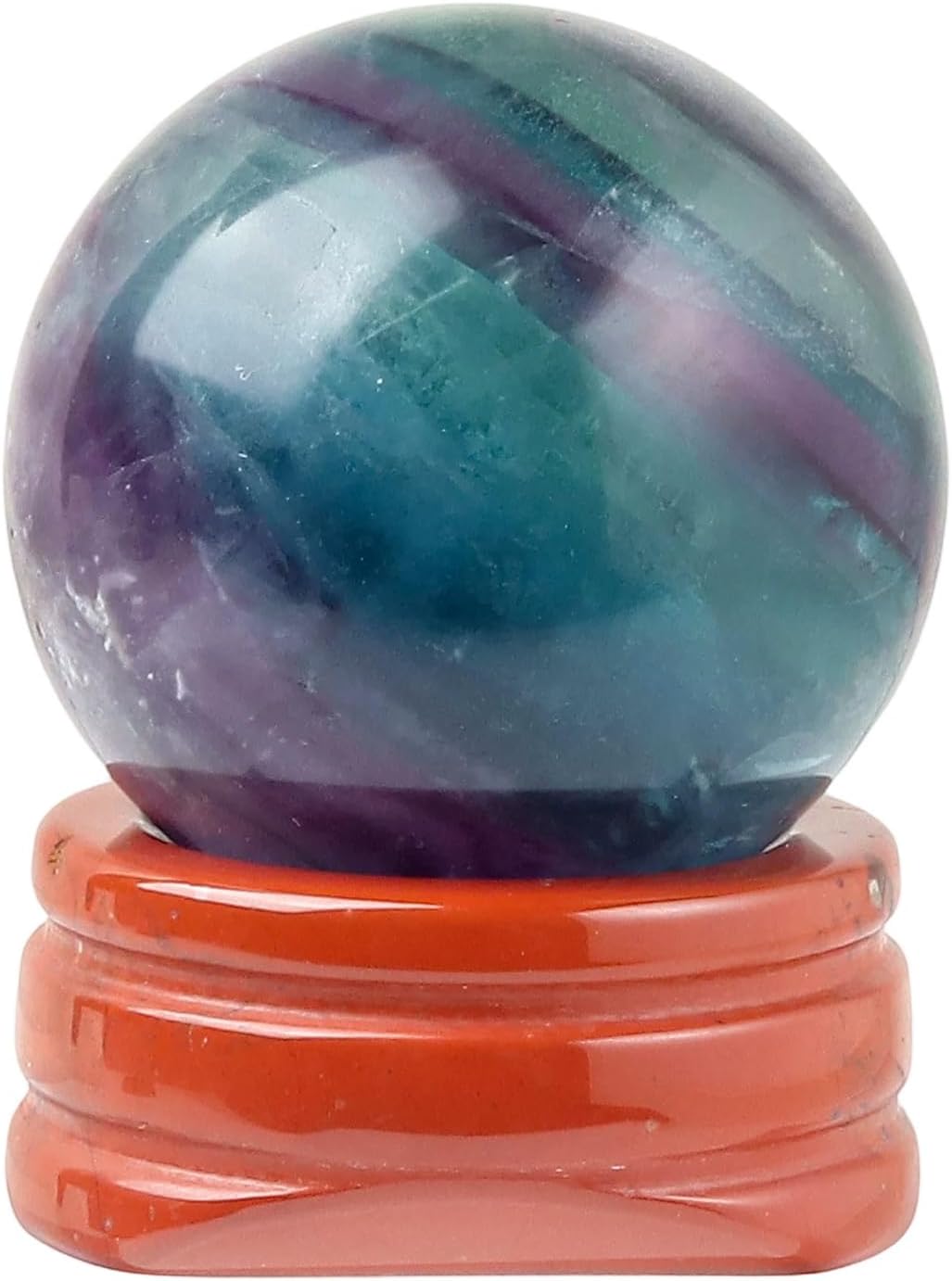 Natural Fluorite Ball with Red Jasper Stand, Healing Crystal Sphere for Home Fengshui Yoga Meditation, Reiki Energy Balancing 1.18”(30mm)