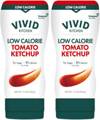 VIVID KITCHEN Low-Calorie Ketchup Sauce - 2 Pack - Zero Sugar, 10 Cal/Serving - Allulose Sweetened, No Preservatives or MSG - Easy Squeeze Bottle - Healthy, Guilt-Free Ketchup Alternative for Fries, Burgers, Sandwiches & More