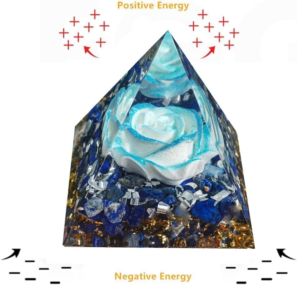 Flower of Life Orgone Pyramid for Positive Energy, Orgonite Lapis Lazuli Healing Crystal Pyramids for Reduce Stress Chakra Reiki Healing Meditation Attracts Lucky and Success