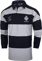 Scotland Crest Long Sleeved Striped Rugby Polo Shirt