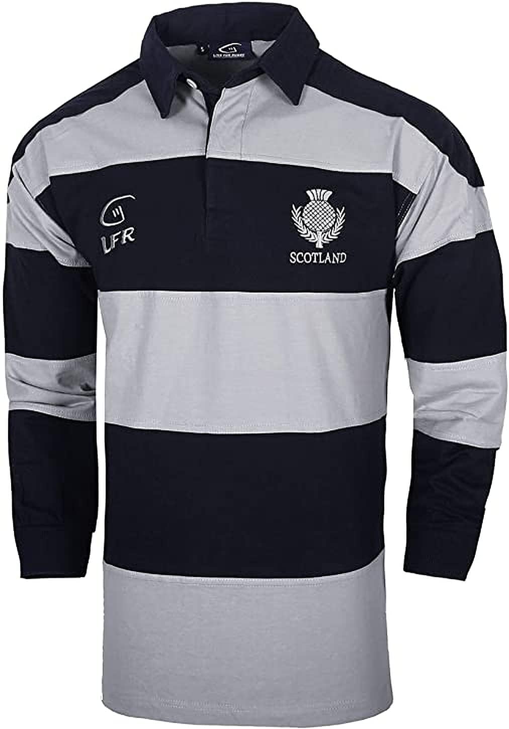 Scotland Crest Long Sleeved Striped Rugby Polo Shirt