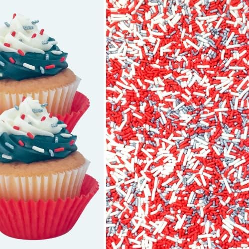 Red White Silver Cake Pop Cookie Cupcake Cakes Semi-Sweet Edible Confetti Decorations Sprinkles Desert Jimmies Toppers 6oz Bag