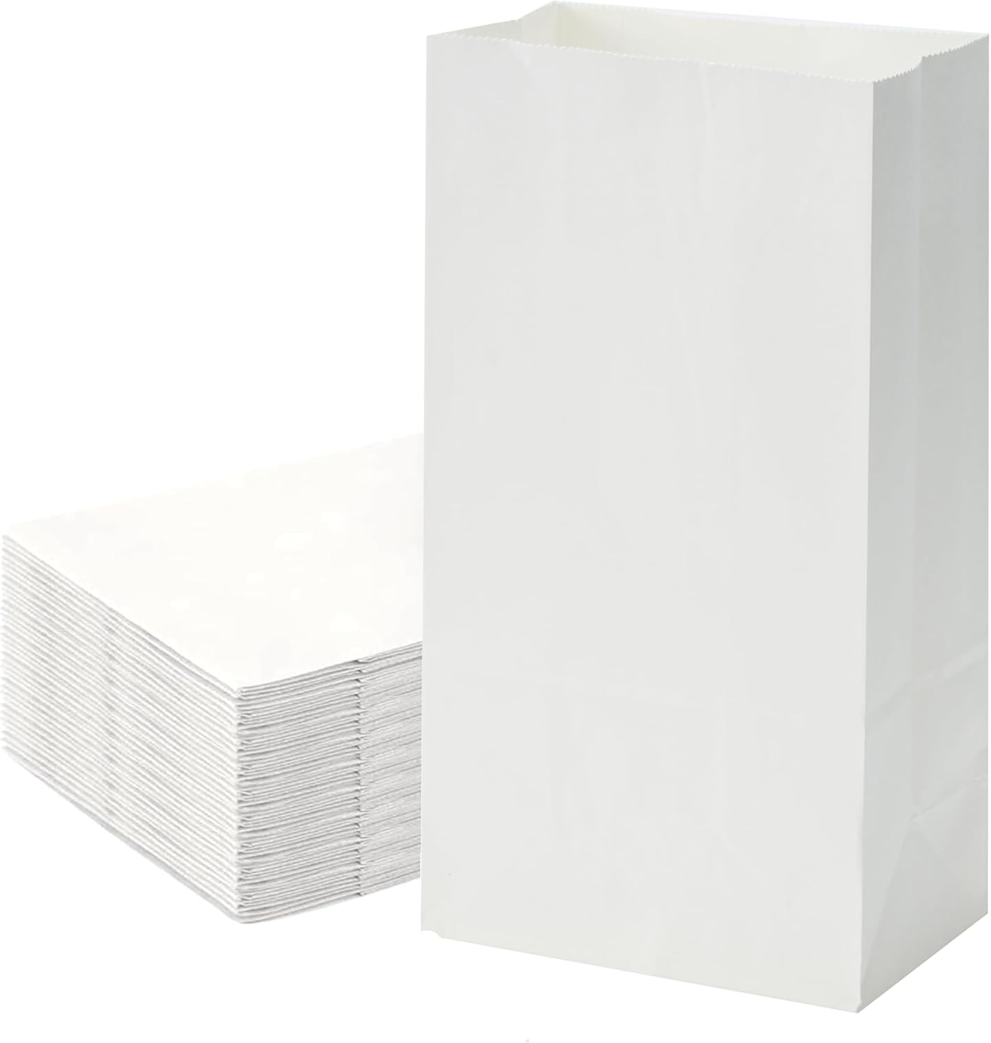40 Count White Paper Lunch Bags - 6lb Capacity, 5.9x3.5x11 Inches Kraft Bags for Sandwiches, Snacks, School Lunches & Party Favors
