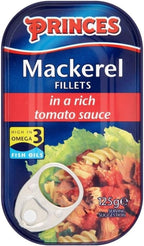 Princes Mackerel Fillets in Tomato Sauce (125g) - Pack of 6