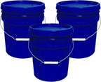 MKS Plastics 5-Gallon Bucket with Airtight Lid – Made in USA, Food Grade BPA Free Plastic, Heavy Duty Multi-Use, Metal Handle with Grip, Stackable Storage – Fina Blue, 3 Pack