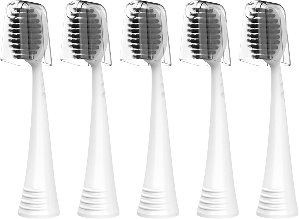 Replacement Brush Heads for Burst Original & Pro Sonic Electic Toothbrushes, 5 Count with Travel Covers, White for Adults