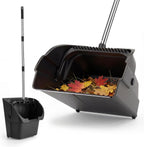 Jumbo Commercial Dustpan with Wheels & Comb Teeth - Heavy Duty 14.2" Rolling Debris Pan - Long Handle Extra Large Upright Dust Pan for Industrial Warehouse Garage Restaurant Sidewalk Outdoor - Black
