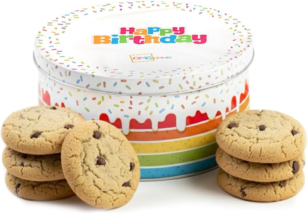 Happy Birthday Sugar Free Cookies Gift Basket Chocolate Chip Cookie Tin | Individually Wrapped Treats | Food Gift for Men Women Kids