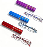 3 Pack Mini Reading Glasses for Women Men Compact Slim Pocket Readers Pen Clip Metal Case Spring Blue Light Blocking