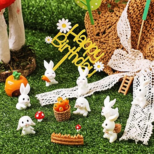 Yookeer 24 Pcs Bunny Cake Topper Rabbit Birthday Cake Decorations Mini Bunny Carrot Decor Figurine White Rabbit Cupcake Toppers for Baby Shower Birthday Party DIY Gift Desk Decor