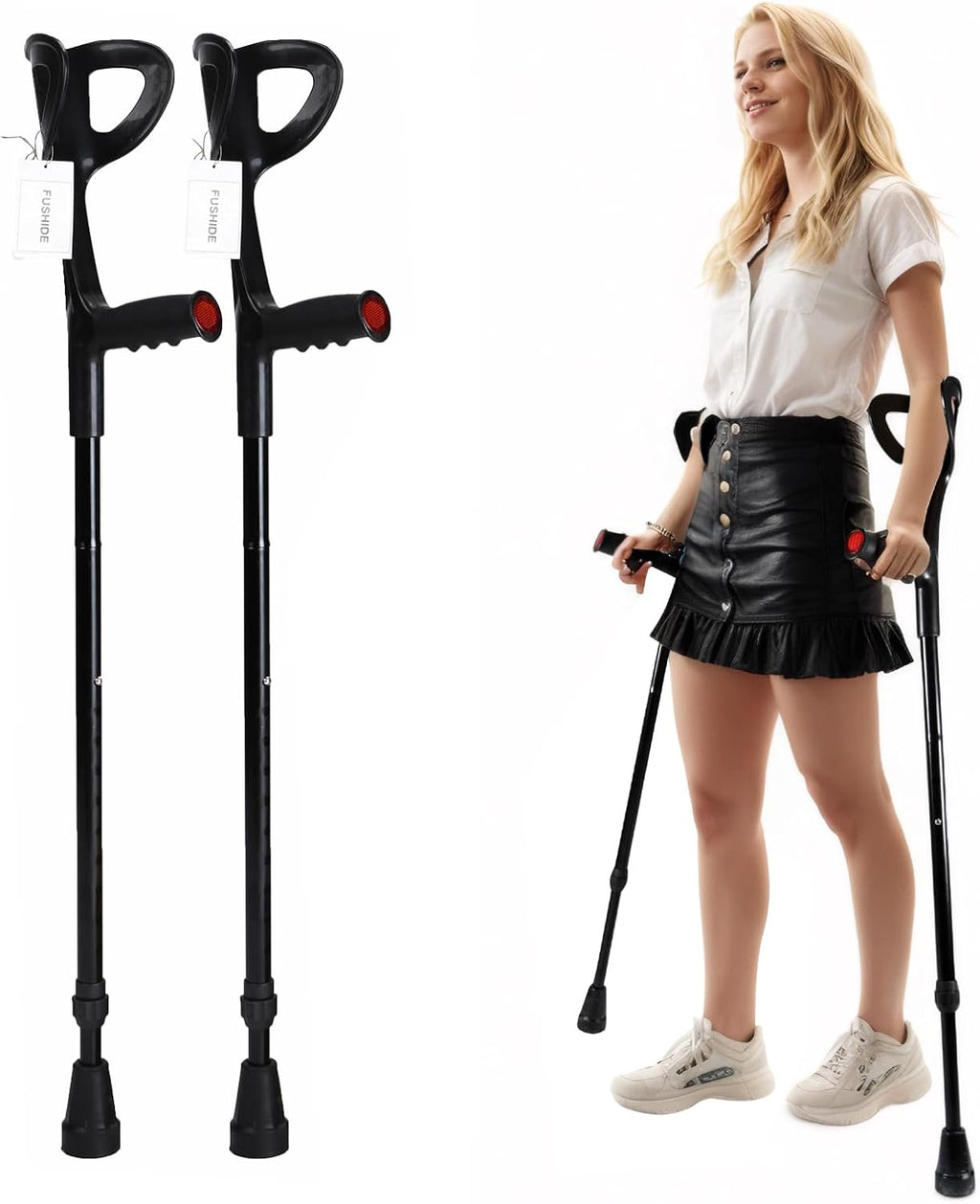 Portable Forearm Crutches, Lightweight Crutches, Folding Crutches Walking, Crutches for Adults, Temporary Support,Rehabilitant, Aluminum,10-Level Adjustable Height,1 Pair,Fits 5'3"–6'3", FUSHIDE