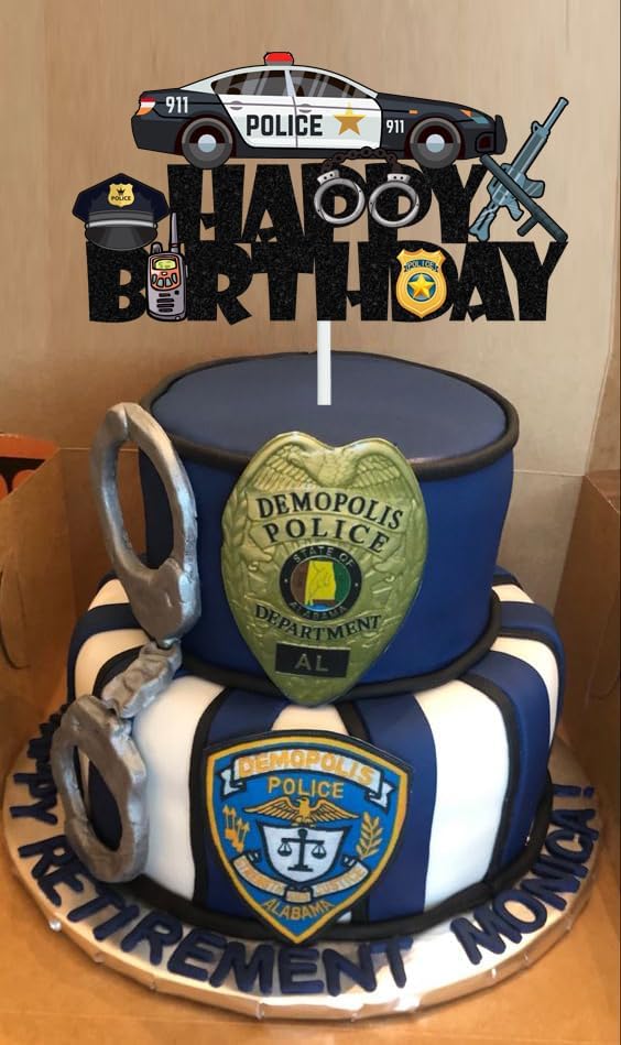 Police Happy Birthday Cake Topper Policeman Police Officer Cake Topper Police Car Theme Cake Decoration for Kids Boy Girl