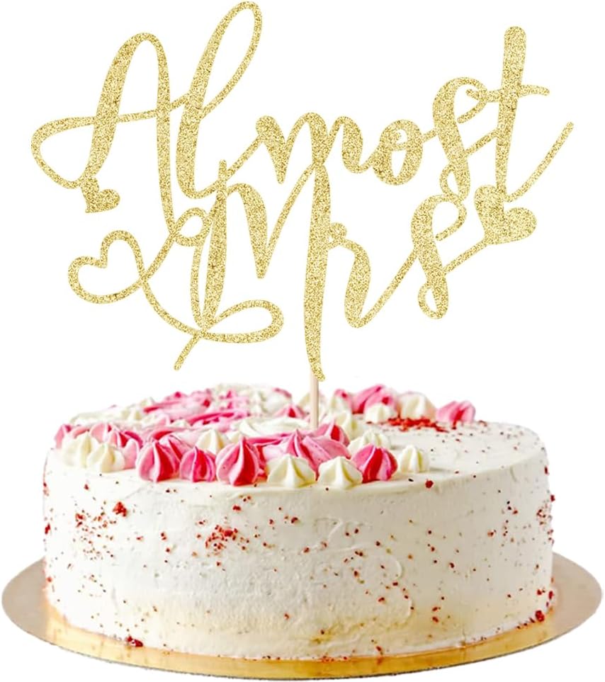 Almost Mrs Cake Topper, Bridal Shower Decorations, Engagement Cake Topper, Bachelorette Party Decoration Supplies gold glitter