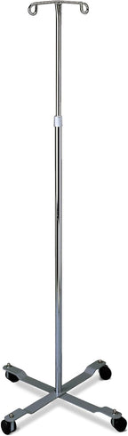 Medline 4 Leg IV Poles Stand, 2 Hook, 4 Caster, Chrome, 47 to 85" Adjustable Height