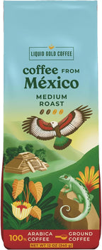 Coffee from Mexico Medium Roast Ground, 12 OZ Bag (340 Grams), by Liquid Gold Coffee, 100% Arabica Beans, Fair Trade, From Marachi Chiapas Farm, Single Origin Specialty Coffee, Roasted Fresh in Small Batches