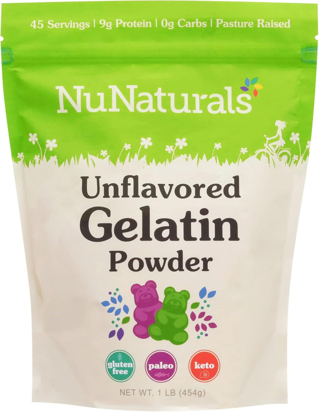 NuNaturals Unflavored Beef Gelatin Powder, Instantly Thickens, Stabilizes, and Texturizes, 1 lb