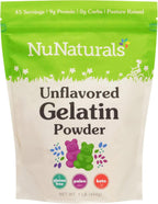 NuNaturals Unflavored Beef Gelatin Powder, Instantly Thickens, Stabilizes, and Texturizes, 1 lb