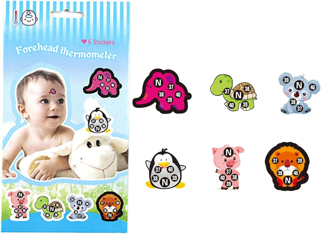 Stick-On Fever Cute Cartoon Forehead Fever Stickers Temperature Fever for Kids Baby Adults Home Supplies Fever Patches Animal Appearance Continuously Fever Temperature Monitoring