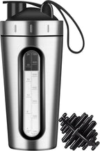 Protein Shaker Bottle, 28oz Shaker Bottles for Protein Mixes and Pre Workout, Visible Window, Stainless Steel Shaker Bottle Leak Proof (silver)