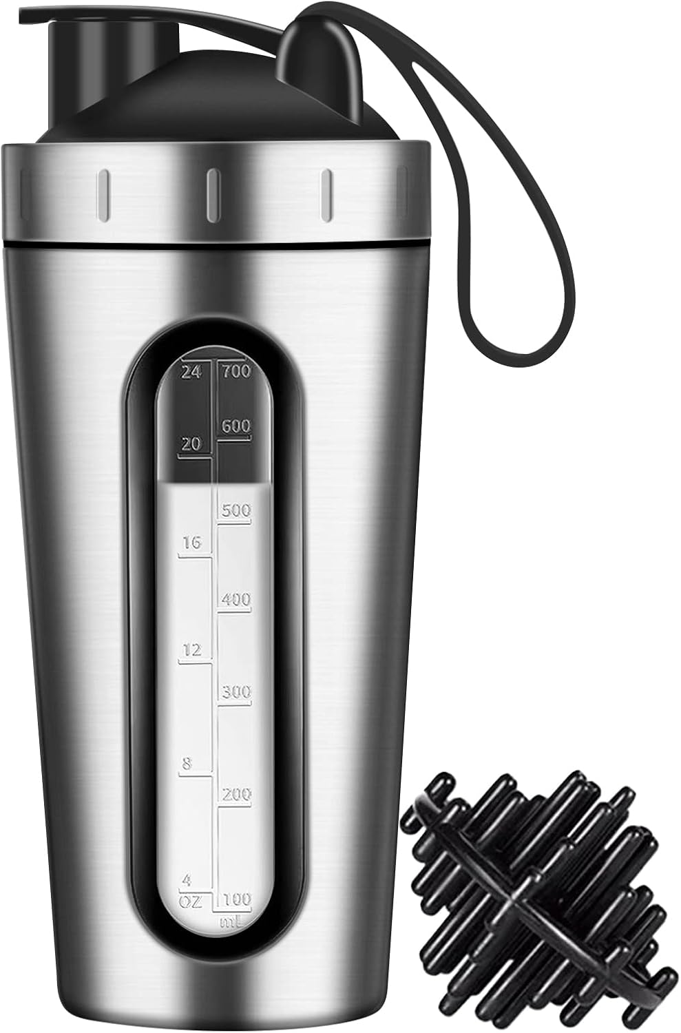 Protein Shaker Bottle, 28oz Shaker Bottles for Protein Mixes and Pre Workout, Visible Window, Stainless Steel Shaker Bottle Leak Proof (silver)