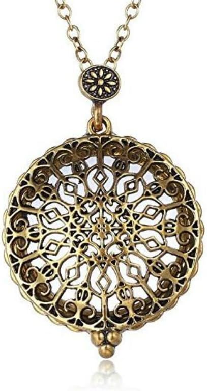 AKOAK 5X Portable Vintage Magnifying Glass Pendant Necklace for Library,Reading Fine Print,Zooming,Increase Vision,Jewelry and Gift (Flower-1)