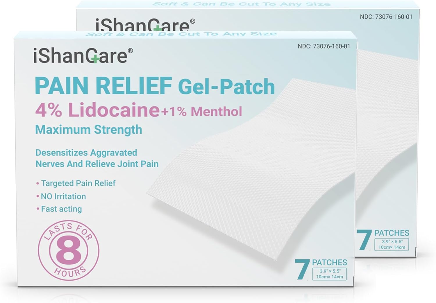 ishancare Lidocaine 4% + Menthol 1% Patches 14Count Fast Acting Maximum Strength Back Neck, Shoulders, Knees, Elbows Pain Relief - Temporary Nerve & Joint Pain Solution