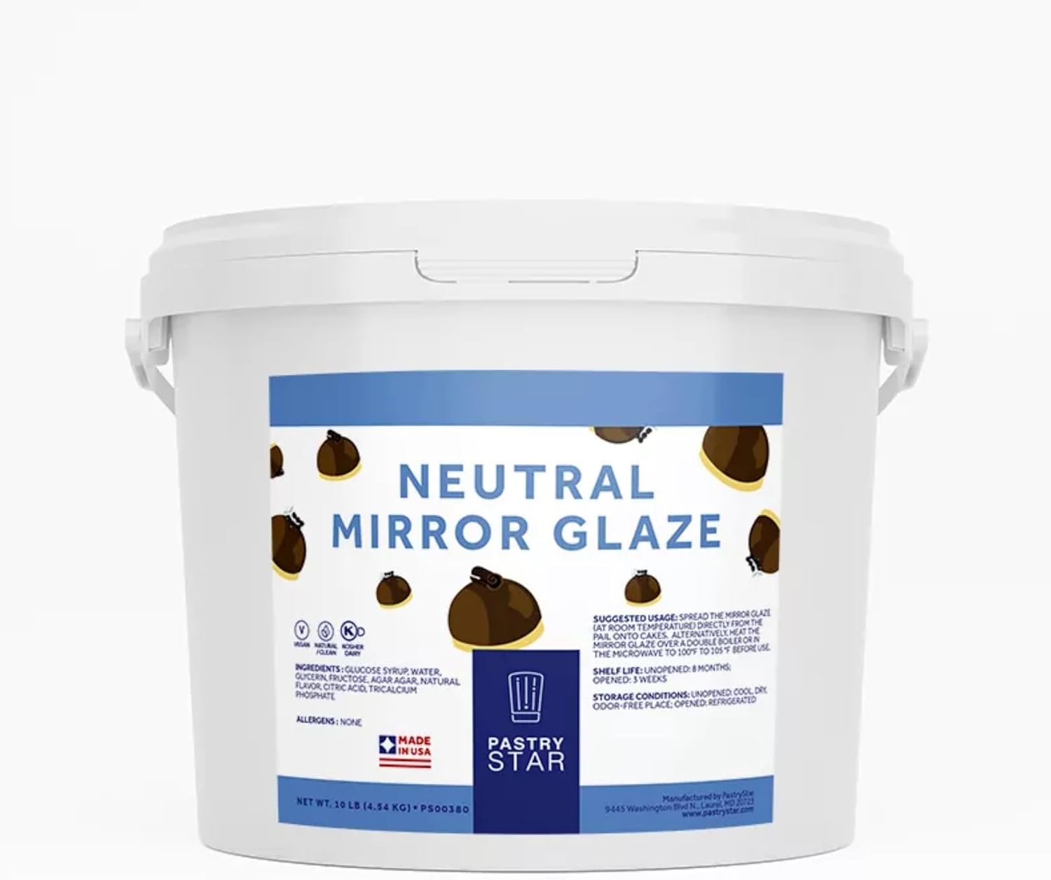 Pastry Star Vegan Neutral Mirror Glaze, 10 lb, Kosher-Certified, Thermo-Reversible, Perfect for Pastries and Cakes, All-Natural, Maintains Stability Through Freeze-Thaw Processes