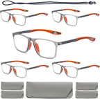 Hubeye TR90 Sports Reading Glasses for Men and Women Ultralight Flexible Anti-Blue Light Readers（Orange+Orange+Orange+Orange+Orange，+2.5）