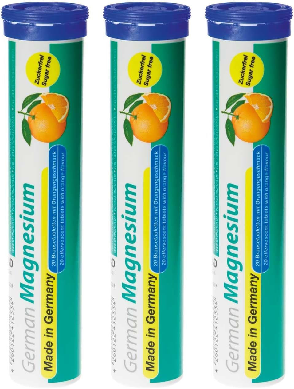 German Magnesium Oxide Supplement | Effervescent Tablets | Orange Flavor – 200 mg Magnesium per Serving | Sugar Free, Vegan – T&D Pharma – Made in Germany