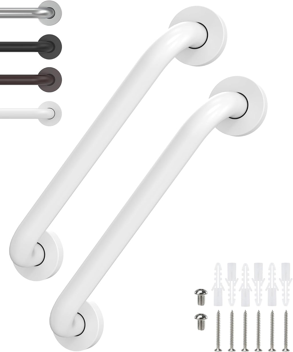 2 Pack 12 Inch Grab Bars for Wall White, Safety Shower Grab Bars for Seniors Elderly Handicapped, Handicap Grab Bars for Shower with Concealed Screws, Tesuchan