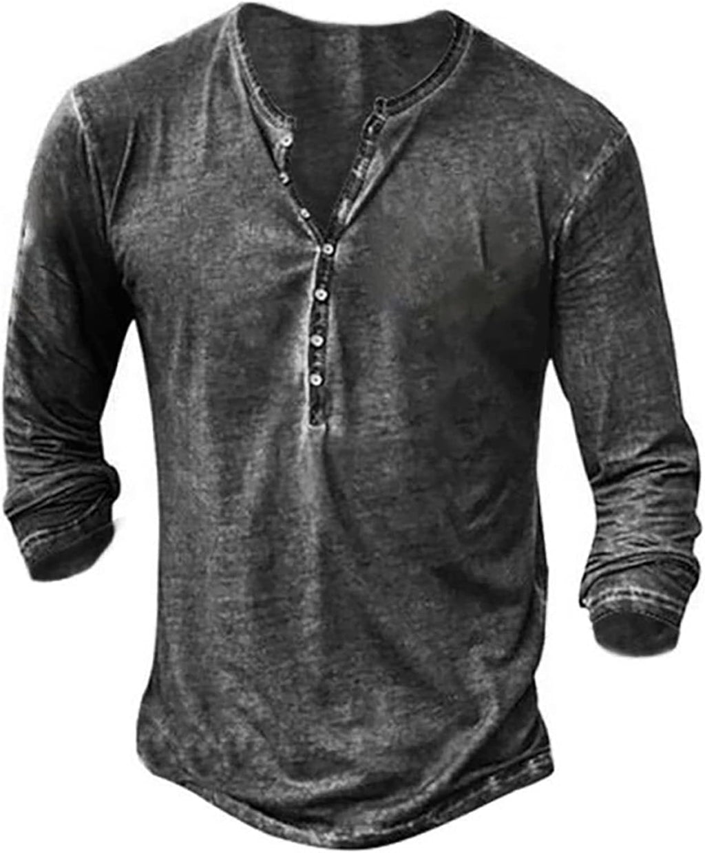 Beotyshow Mens Distressed Henley Shirts Front Placket Retro Long Sleeve Tee Shirts Casual Button Down Washed T-Shirts for Men