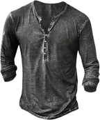 Beotyshow Mens Distressed Henley Shirts Front Placket Retro Long Sleeve Tee Shirts Casual Button Down Washed T-Shirts for Men