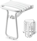 Foldable Shower Seat for Elderly & Disabled, Wall-Mounted Shower Chair with Support Legs, 500 lbs Capacity, Anti-Slip Curved Seat, Medical Bathing Aid for Safety & Fall Prevention