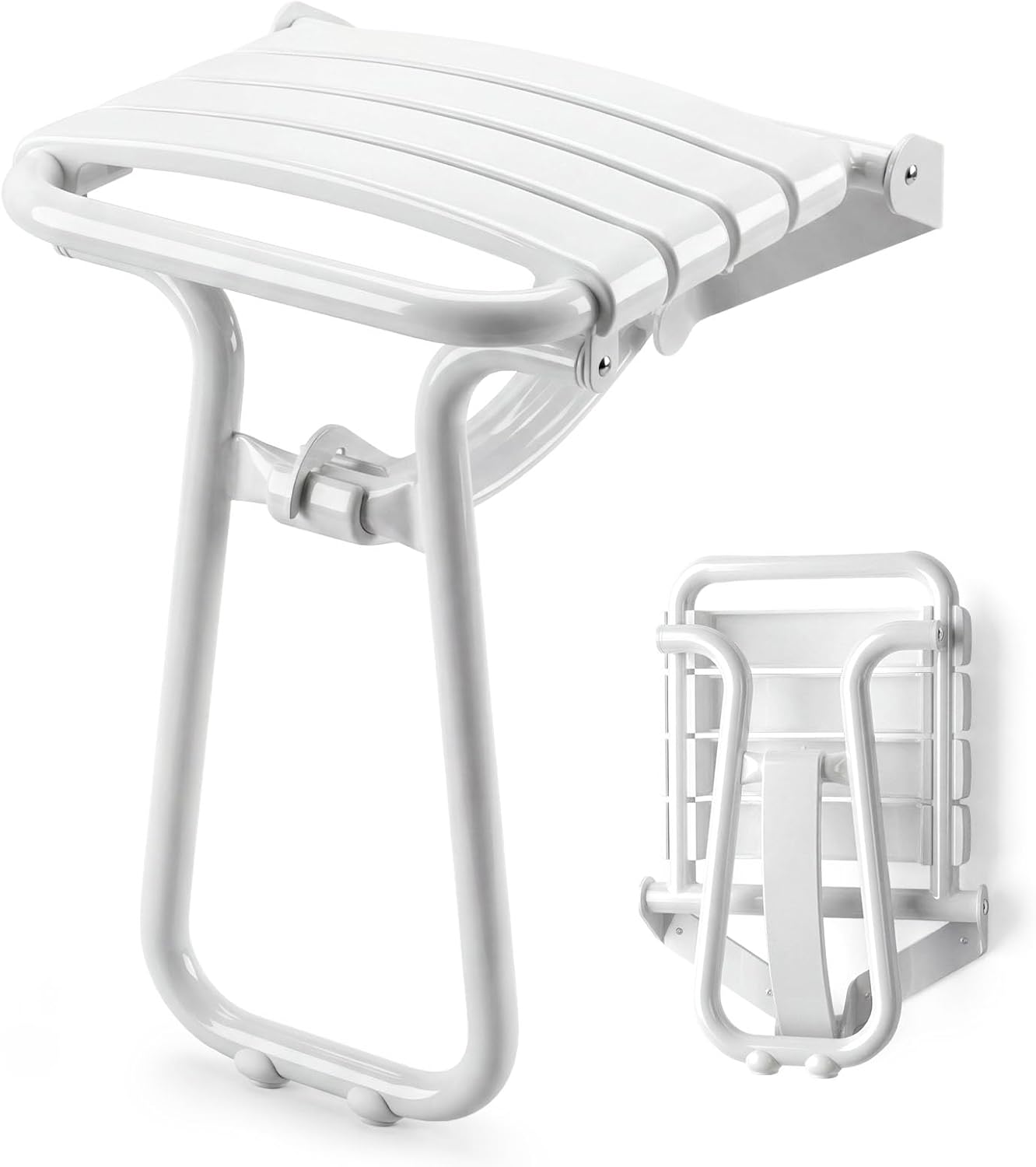 Foldable Shower Seat for Elderly & Disabled, Wall-Mounted Shower Chair with Support Legs, 500 lbs Capacity, Anti-Slip Curved Seat, Medical Bathing Aid for Safety & Fall Prevention