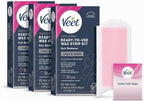 VEET Sugar Wax Strips For Women's Body Hair Removal, Bikini Hair Removal Kit, Pubic, Dermatologically Tested For Body & Intimate Areas, 40ct Wax Strips with Shea Butter & 4ct Wipes (Pack of 3)