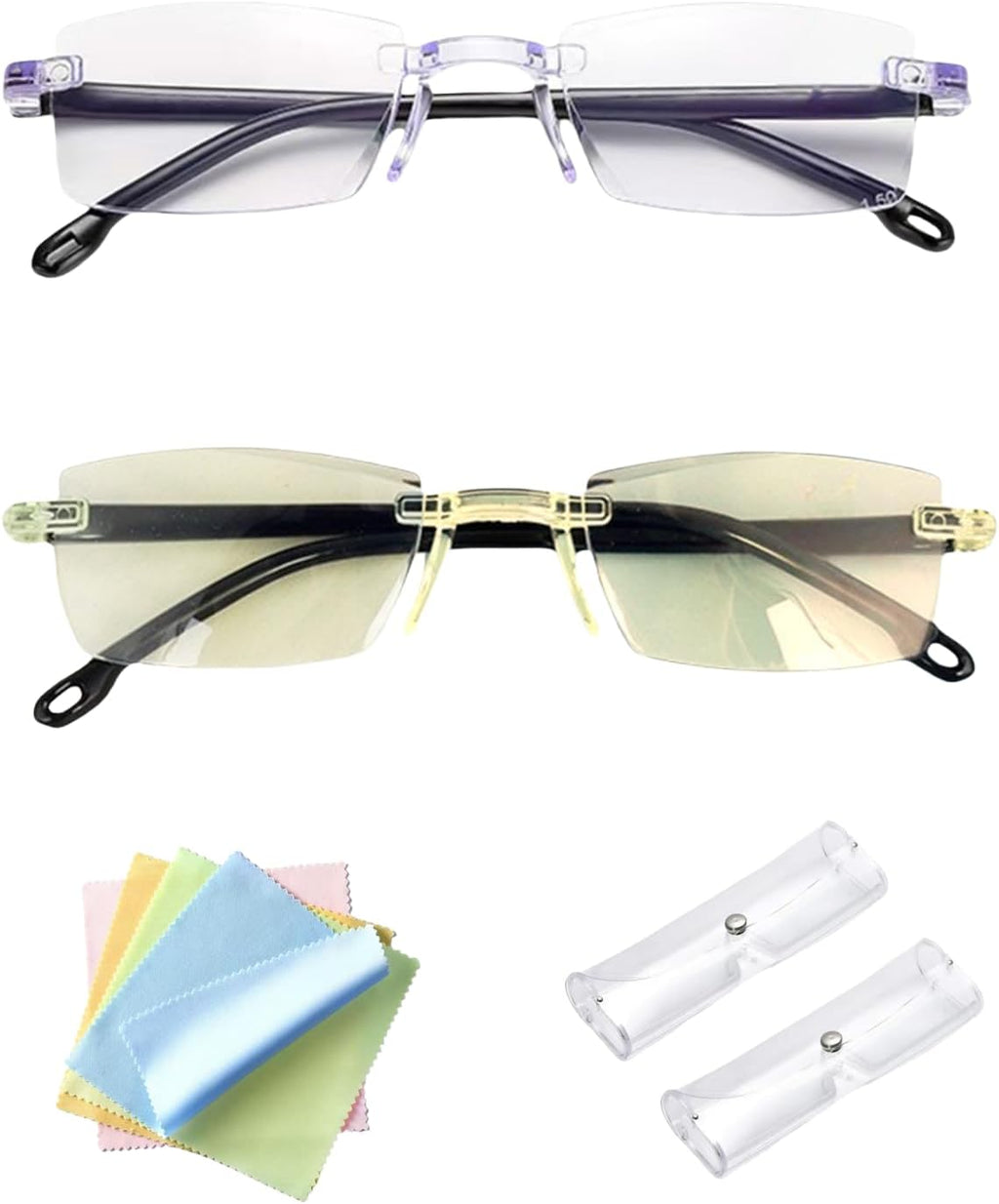 2 Pcs Auto Focus Glasses Self Adjusting, Intelligent Dual Focusing Eyeglasses Smart Zoom Reading Anti-Blue Presbyopia Glass Look Far And Near For Men Women With Case And Glasses Cloth (Yellow+White)